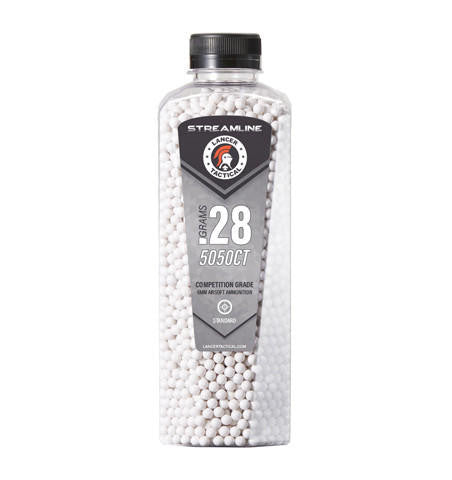 Lancer Tactical 5050 Round 0.28g Streamline Airsoft BB Bottle, White