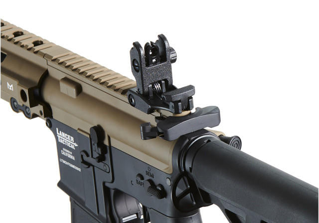 Lancer Tactical Blazer 10" M-LOK Proline Series M4 Airsoft Rifle with Delta Stock & Mock Suppressor, FDE/Black