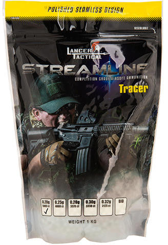 Lancer Tactical Streamline Tracer BBs, 0.20g, 5000 Rds, Green