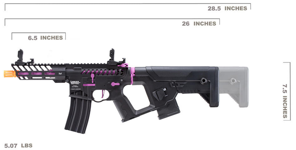 Lancer Tactical Enforcer Needletail Skeleton Low FPS Airsoft AEG Rifle, Black/Purple