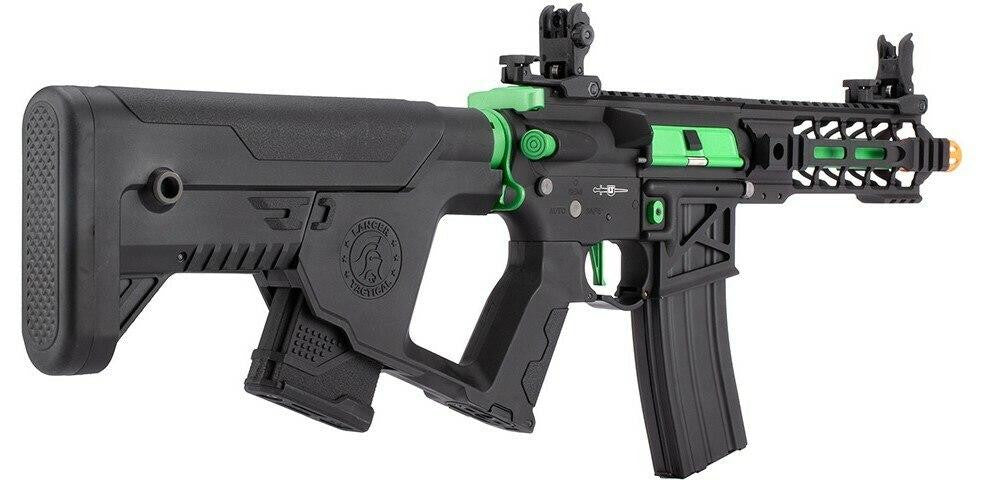 Lancer Tactical Enforcer Series BATTLE HAWK 7” Skeleton AEG Airsoft Rifle, Black/Green