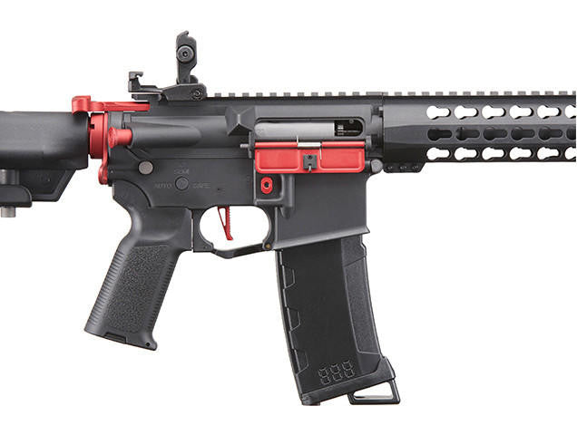 Lancer Tactical Gen 3 10" Keymod Airsoft M4 Carbine AEG Rifle with Red Accents, Black
