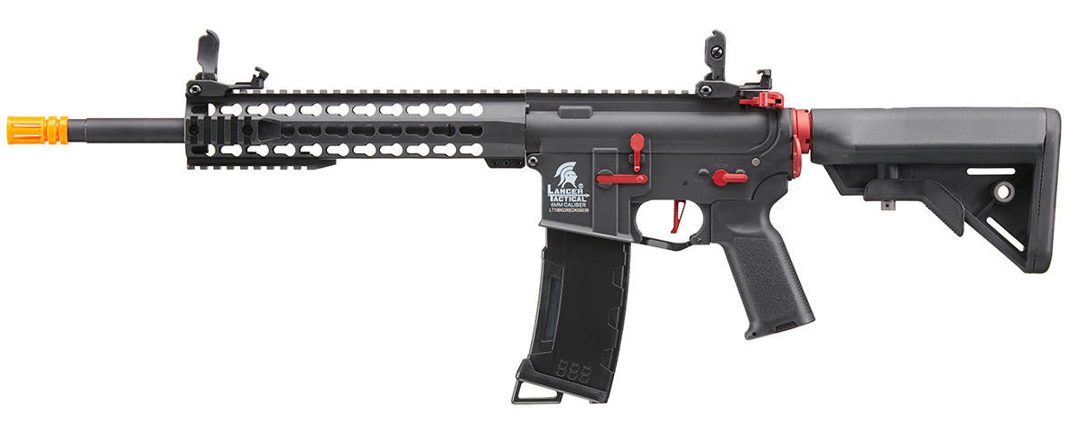 Lancer Tactical Gen 3 10" Keymod Airsoft M4 Carbine AEG Rifle with Red Accents, Black