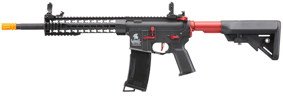 Lancer Tactical Gen 3 10" Keymod Airsoft M4 Carbine AEG Rifle with Red Accents, Black