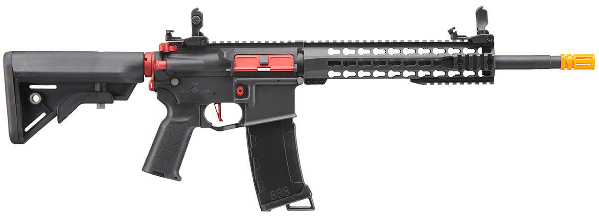 Lancer Tactical Gen 3 10" Keymod Airsoft M4 Carbine AEG Rifle with Red Accents, Black