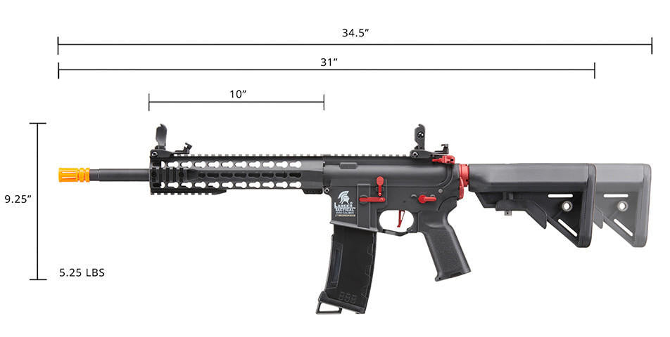 Lancer Tactical Gen 3 10" Keymod Airsoft M4 Carbine AEG Rifle with Red Accents, Black