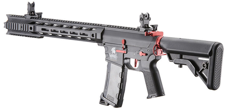 Lancer Tactical Gen 3 M4 SPR Interceptor Airsoft AEG Rifle with Red Accents, Black