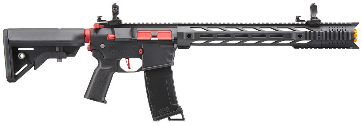 Lancer Tactical Gen 3 M4 SPR Interceptor Airsoft AEG Rifle with Red Accents, Black