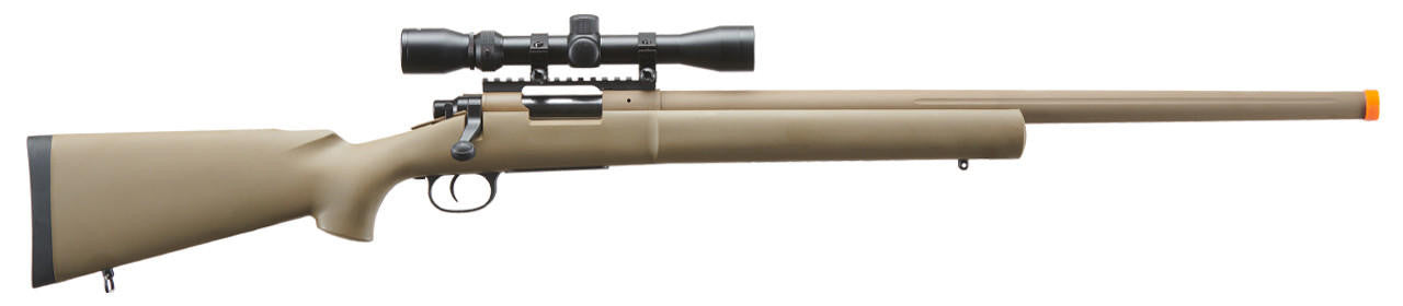 Lancer Tactical High FPS M24 Bolt Action Spring Powered Airsoft Sniper Rifle w/ Scope, Tan