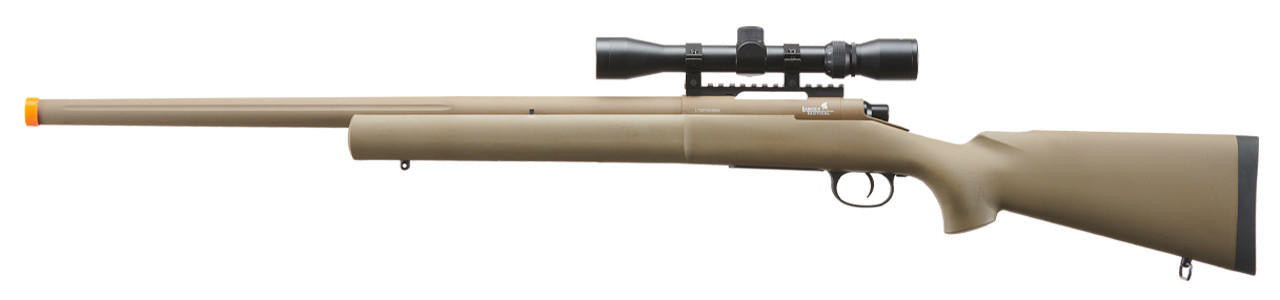 Lancer Tactical High FPS M24 Bolt Action Spring Powered Airsoft Sniper Rifle w/ Scope, Tan