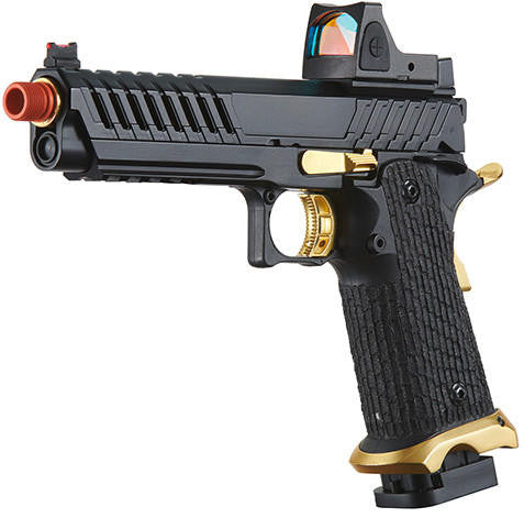 Lancer Tactical Knightshade Hi-Capa Gas Blowback Airsoft Pistol w/ Reflex Red Dot Sight, Black/Gold