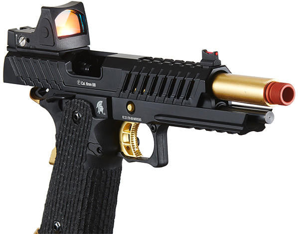 Lancer Tactical Knightshade Hi-Capa Gas Blowback Airsoft Pistol w/ Reflex Red Dot Sight, Black/Gold