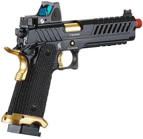 Lancer Tactical Knightshade Hi-Capa Gas Blowback Airsoft Pistol w/ Reflex Red Dot Sight, Black/Gold