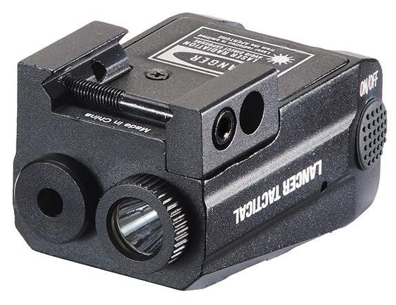 Lancer Tactical Low Profile Picatinny Flashlight w/ Red Laser, Black