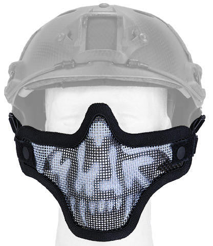 Lancer Tactical Metal Mesh Half Mask Helmet Version, Black & White Skull