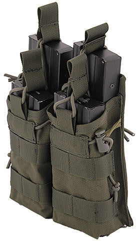 Lancer Tactical Nylon Bungee Open Top Quad Magazine Airsoft Pouch, OD Green