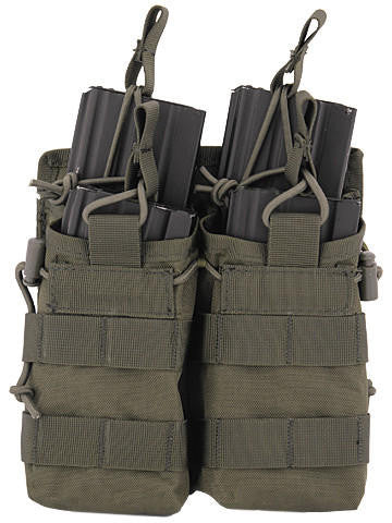 Lancer Tactical Nylon Bungee Open Top Quad Magazine Airsoft Pouch, OD Green