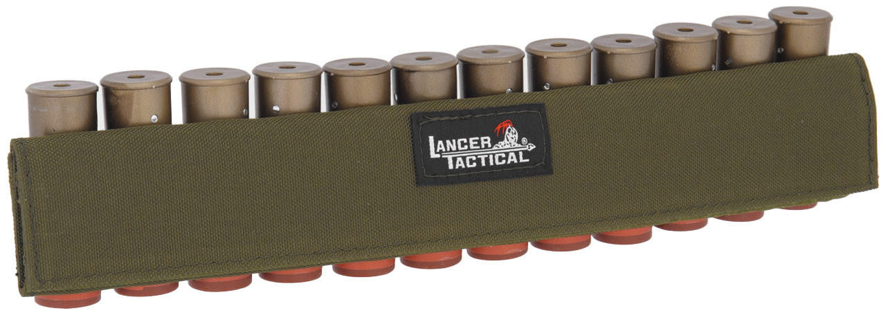 Lancer Tactical Shotgun Shells 12rd Holder For Sling or Belt, OD Green