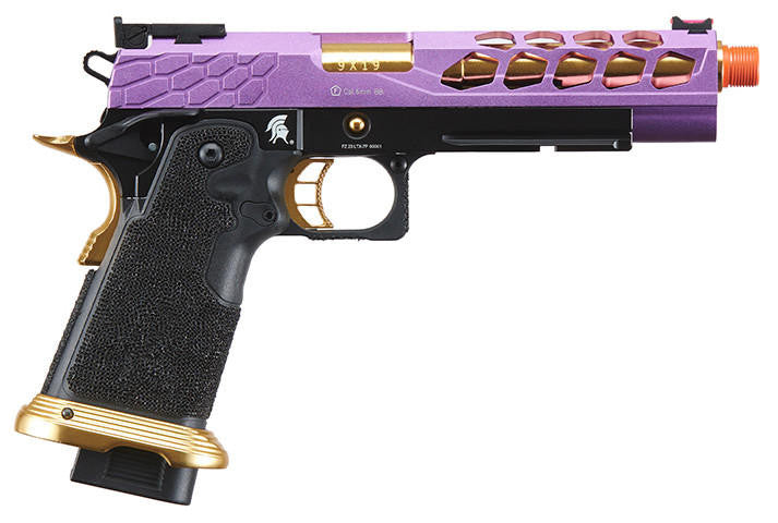 Lancer Tactical Stryk Hi-Capa 5.1 Gas Blowback Airsoft Pistol, Black, Purple & Gold