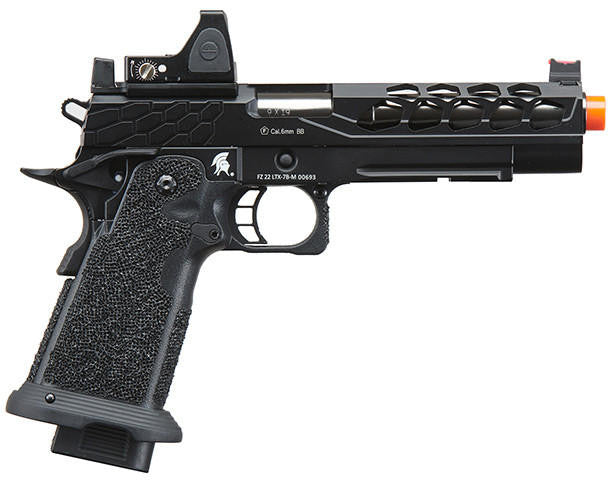 Lancer Tactical Stryk Hi-Capa 5.1 Gas Blowback Airsoft Pistol w/ Reflex Red Dot Sight, Black