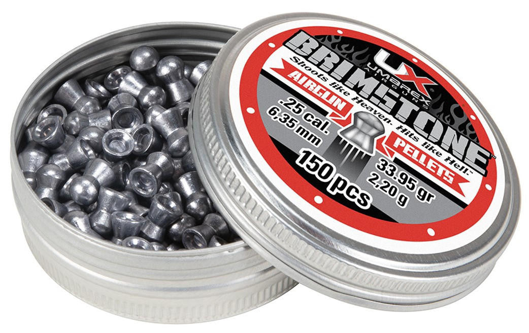 Umarex .25 Cal 33.95 Grains Domed Brimstone Pellets, 150ct, Silver