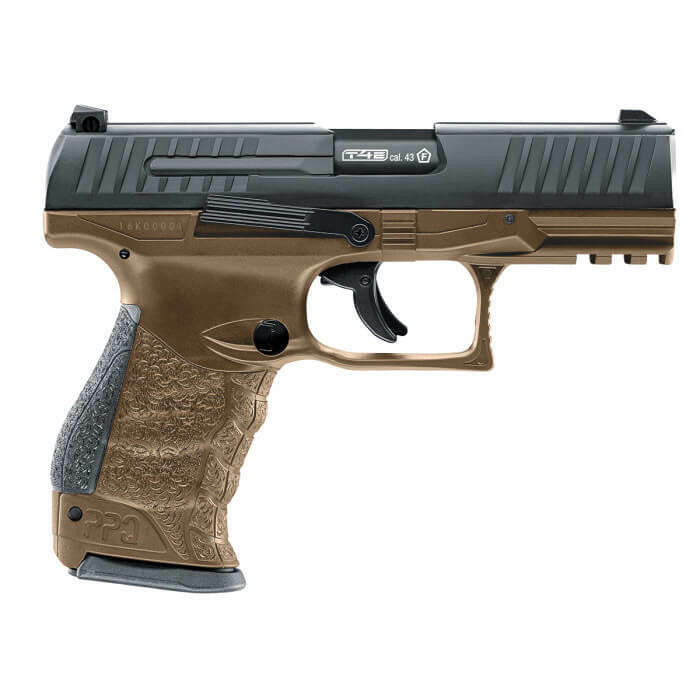 Umarex T4E Walther PPQ .43 Cal Co2 Blowback Paintball Pistol, Black / Tan