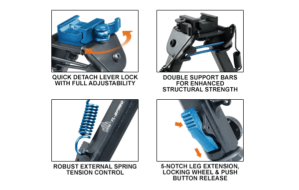 UTG Super Duty Metal QD Bipod, Adjustable Height
