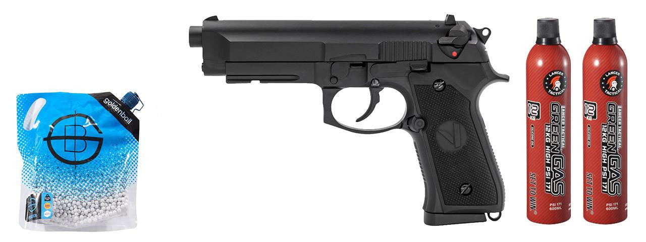 Vorsk Airsoft VM9 Osiris Gas Blowback Airsoft Pistol w/ Green Gas Combo, Black