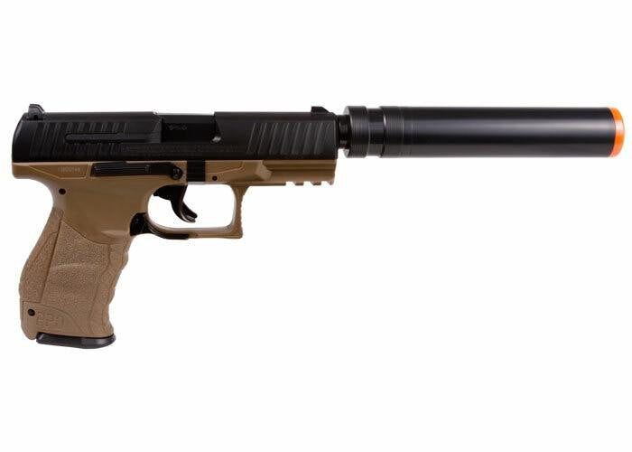 Walther PPQ Combat Airsoft Spring Pistol Kit with Fake Silencer and Extra Magazines and BBs, Dark Earth