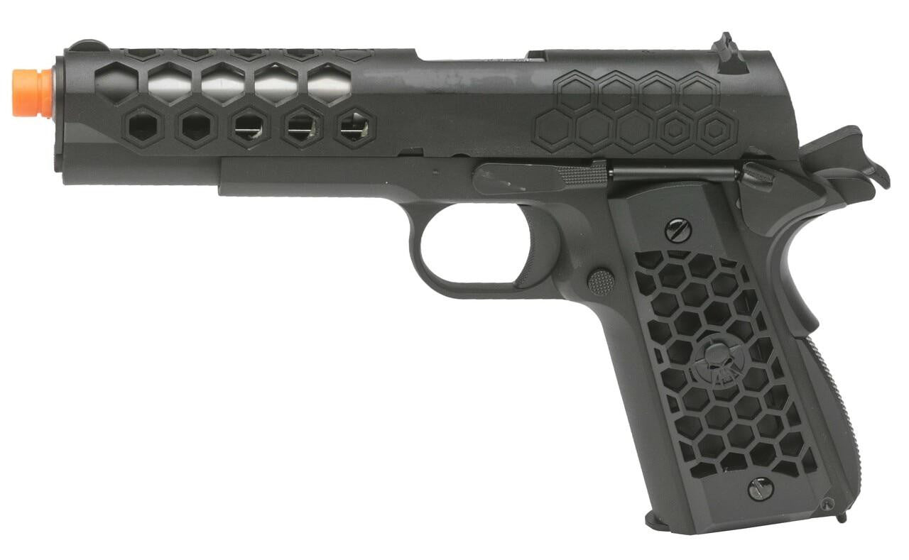 WE Tech 1911 Hex Cut Gen 2 Gas Blowback Airsoft Pistol, Black