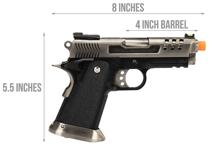 WE Tech 3.8 Hi-Capa Deinonychus Gas Blowback Airsoft Pistol, Silver/Black