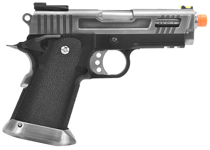 WE Tech 3.8 Velociraptor Full Metal Hi-Capa Gas Blowback Airsoft Pistol, Black/Silver