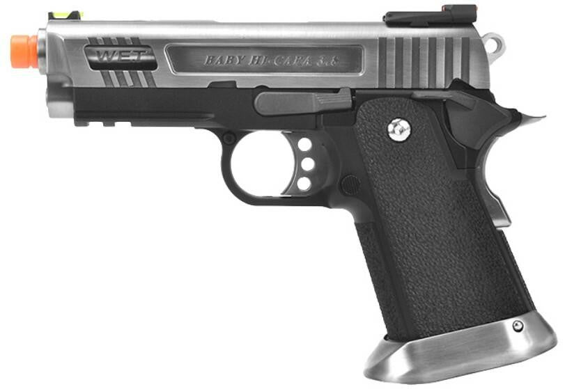 WE Tech 3.8 Velociraptor Full Metal Hi-Capa Gas Blowback Airsoft Pistol, Black/Silver