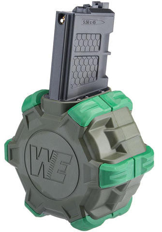 WE-Tech Drum Magazine for WE Open Bolt M4 Gas Blowback Airsoft Rifles, OD Green