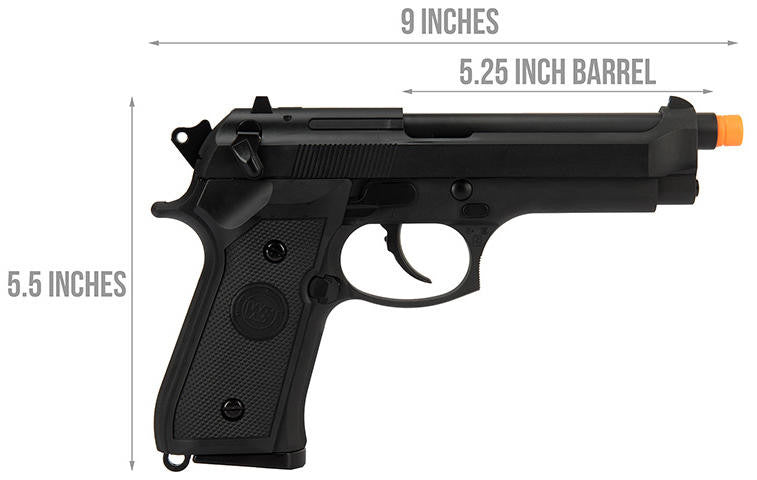 WE Tech Full Metal M9 Semi Automatic Gas Blowback Airsoft Pistol, Black