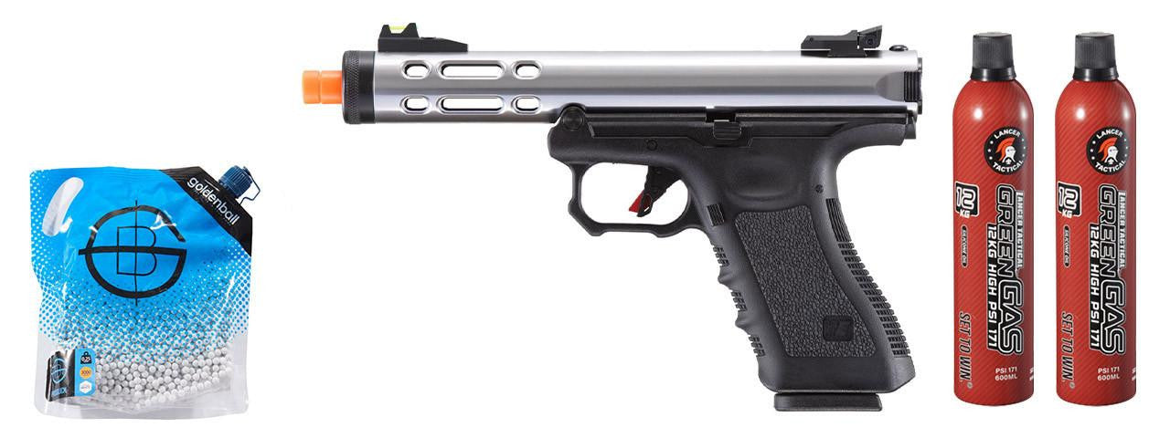 WE-Tech Galaxy G-Series Gas Blowback Airsoft Pistol w/ Green Gas Combo, Silver/Black