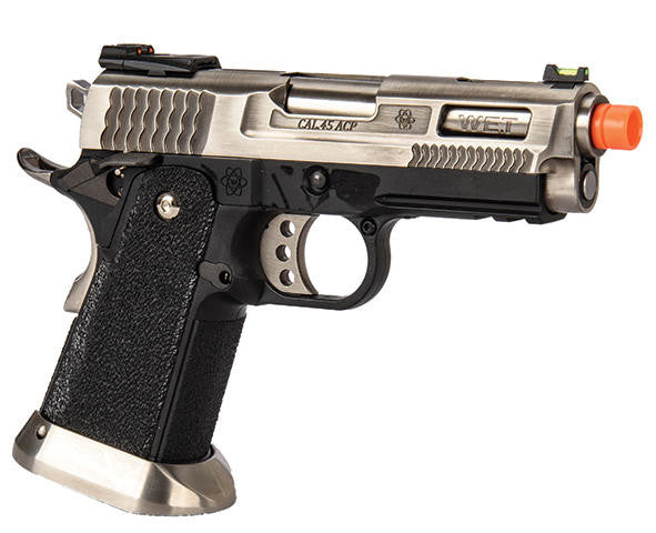 WE-Tech Hi-Capa 3.8 Brontosaurus Full Auto Gas Blowback Airsoft Pistol, Silver