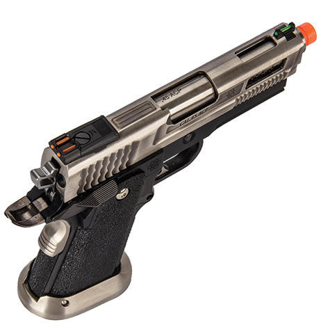 WE-Tech Hi-Capa 3.8 Brontosaurus Full Auto Gas Blowback Airsoft Pistol, Silver