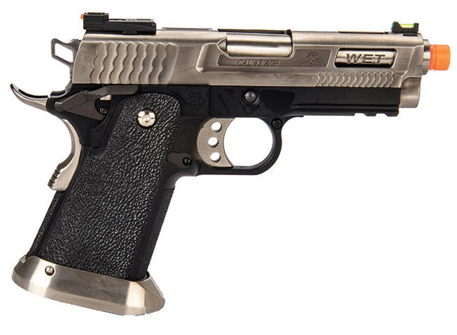 WE-Tech Hi-Capa 3.8 Brontosaurus Full Auto Gas Blowback Airsoft Pistol, Silver