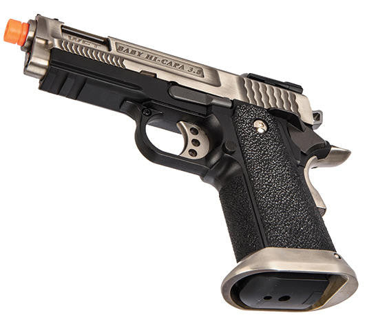 WE-Tech Hi-Capa 3.8 Brontosaurus Full Auto Gas Blowback Airsoft Pistol, Silver