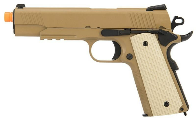 WE Tech Kimber Style 1911 Gas Blowback Airsoft Pistol, Tan