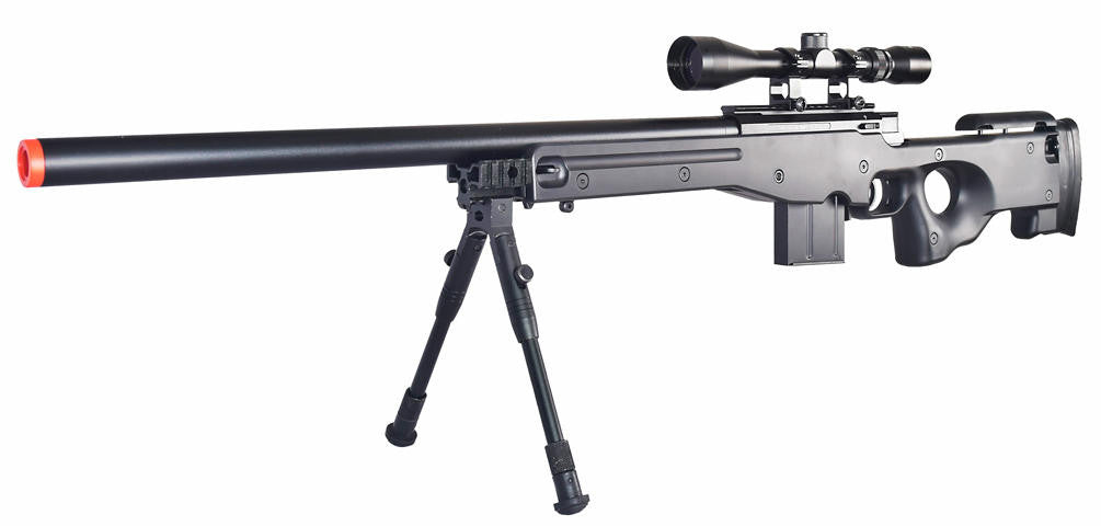 WELL L96 AWS Bolt Action Airsoft Rifle with Bipod and Scope, Black