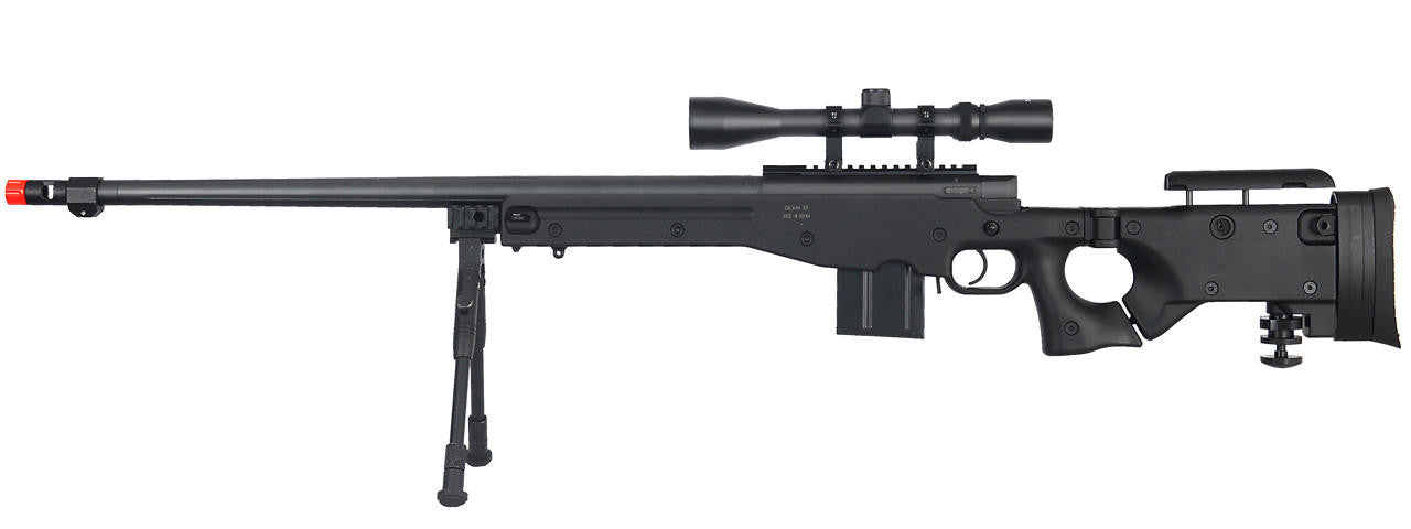 Well L96 Style Bolt Action Airsoft Rifle with Fluted Barrel, Scope & Bipod, Black
