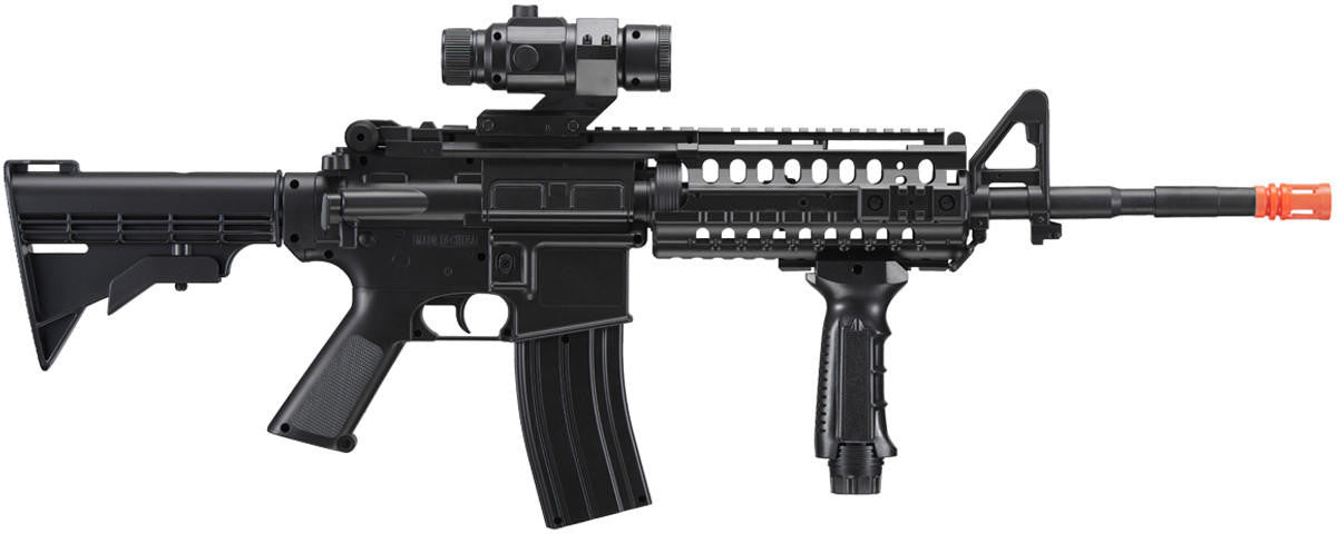 WellFire D96 M4 Carbine Airsoft AEG Rifle w/ Scope and Grip, Black