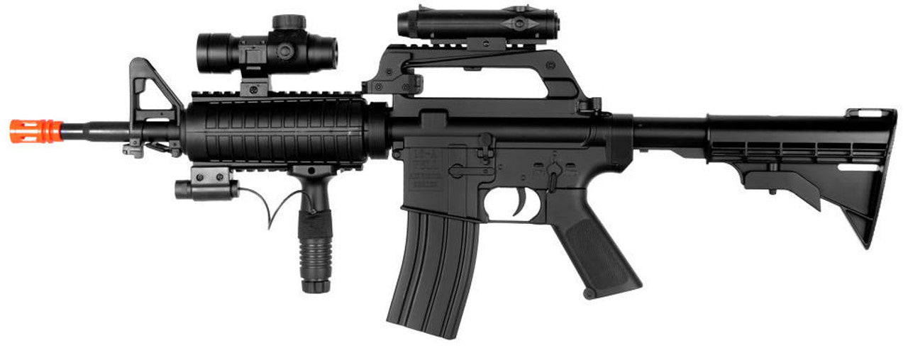 Wellfire M4 RIS Spring Airsoft Rifle w/ Red Dot and Flashlight, Black
