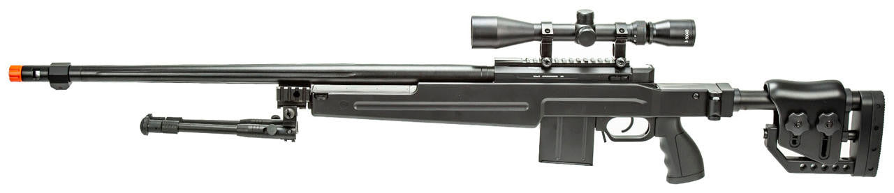 WellFire MB4415BAB Bolt Action Airsoft Sniper Rifle w/ Scope and Bipod, Black