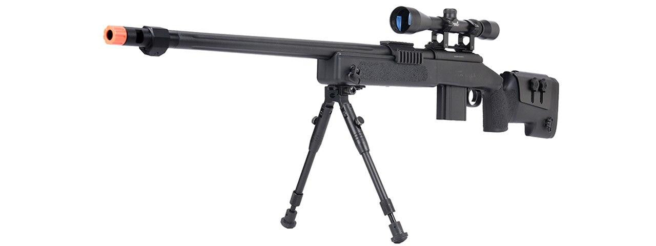 WellFire MB4416 M40A3 Bolt Action Airsoft Sniper Rifle w/ Scope & Bipod, Black