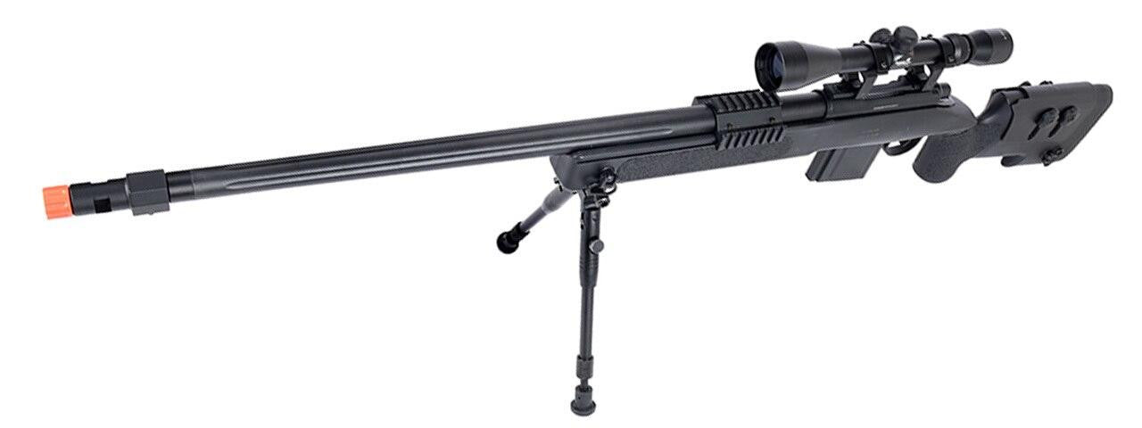 WellFire MB4416 M40A3 Bolt Action Airsoft Sniper Rifle w/ Scope & Bipod, Black