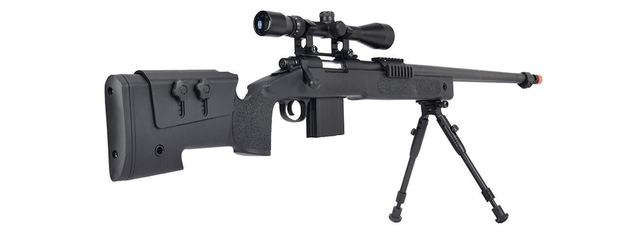 WellFire MB4416 M40A3 Bolt Action Airsoft Sniper Rifle w/ Scope & Bipod, Black