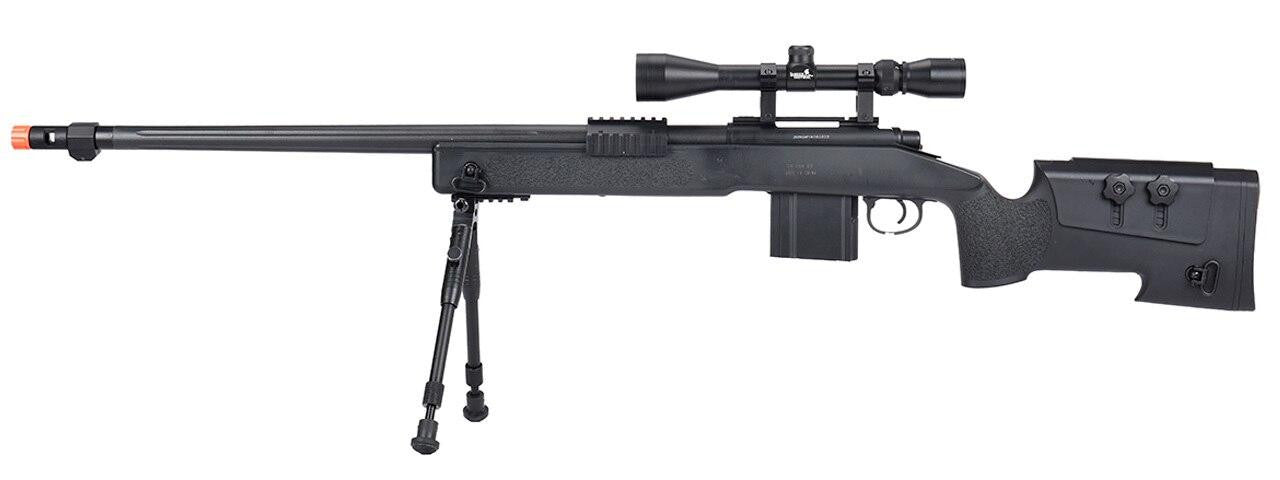 WellFire MB4416 M40A3 Bolt Action Airsoft Sniper Rifle w/ Scope & Bipod, Black